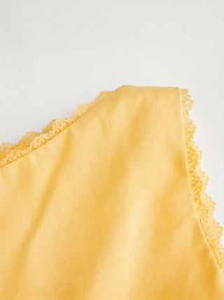 Linen-blend Boat Neck Lace Trim Knotted Sleeveless Blouse