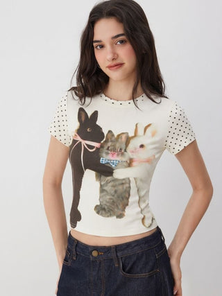 Bunny Graphic Polka Dot Short Sleeve Tee