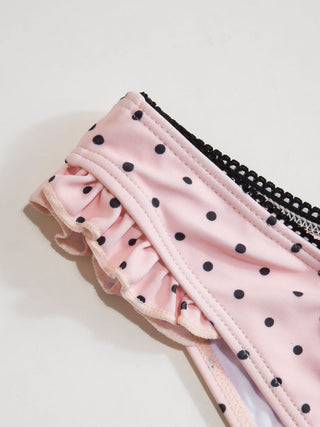 Halter Neckline Polka Dot Bowknot Ruffle Hem Triangle Bikini Set