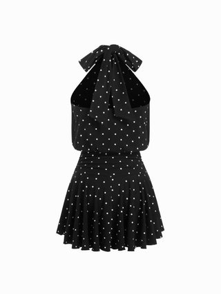 Stand Collar Sleeveless A-Line Mini Dress with Scarf