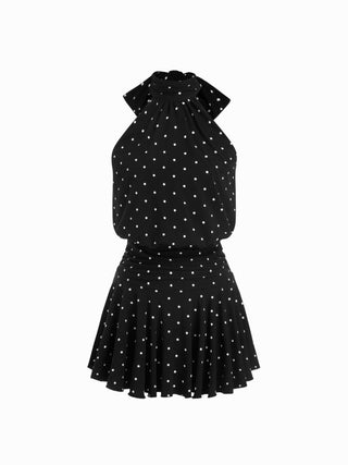 Stand Collar Sleeveless A-Line Mini Dress with Scarf