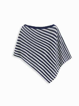 Knit Striped Asymmetrical Hem Oversized Poncho Top