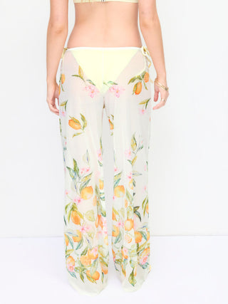 V-neck Fruit Graphic Low Rise Triangle 3 Piece Bikini Set With Pants