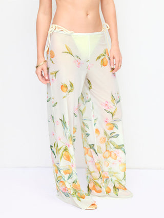 V-neck Fruit Graphic Low Rise Triangle 3 Piece Bikini Set With Pants