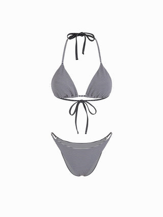 Striped Halter Neckline Starfish Detail 3 Piece Bikini Set With Shorts