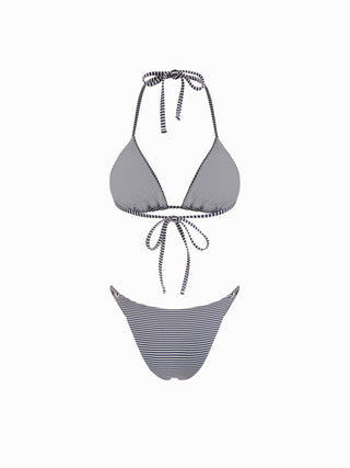 Striped Halter Neckline Starfish Detail 3 Piece Bikini Set With Shorts