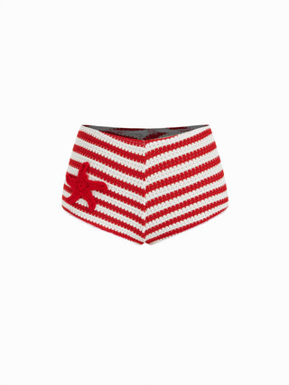 Striped Halter Neckline Starfish Detail 3 Piece Bikini Set With Shorts