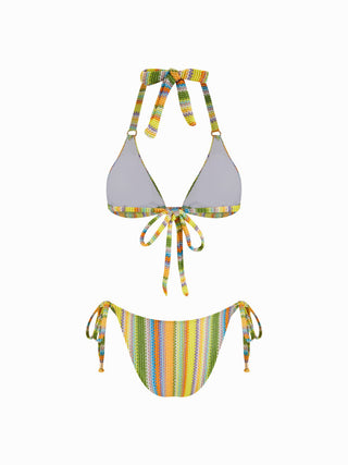 Halter Colorful Stripe Tie Side Bikini Two Piece Set