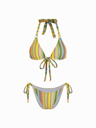 Halter Colorful Stripe Tie Side Bikini Two Piece Set