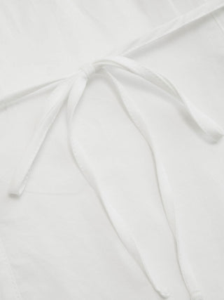 Cotton-blend Ruched Puff Sleeve Longline Blouse