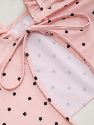 V-neck Gingham Bowknot Lettuce Trim Tankini Bikini Set