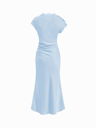 Satin Lace Trim Split Mermaid Maxi Dress