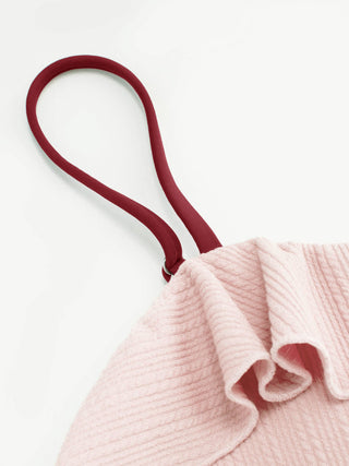 Texture Square Neck Ruffled Trim Bowknot One Piece Swimsuit