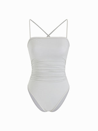 Glitter Square Neck Ruched Criss Cross One Piece Swimsuit