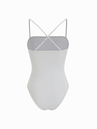 Glitter Square Neck Ruched Criss Cross One Piece Swimsuit