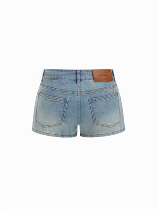 Stretch Denim Low Rise Floral Shorts