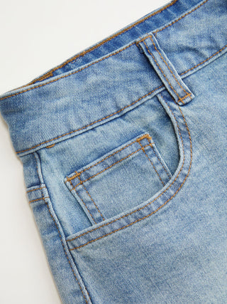 Stretch Denim Low Rise Floral Shorts