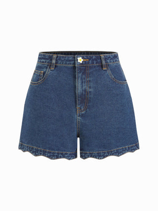 Solid Wave Trim Jean Shorts