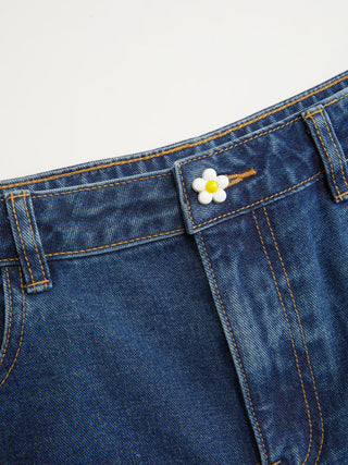 Solid Wave Trim Jean Shorts