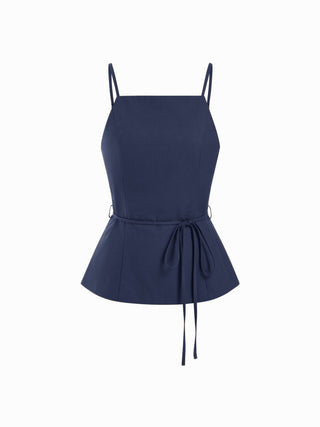 Linen-blend Tie Waist Cami Top & Mid Rise Straight Leg Trousers Set