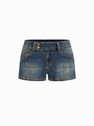 Denim Low Rise Straight Leg Micro Shorts