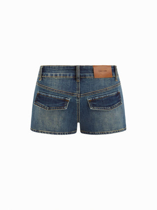Denim Low Rise Straight Leg Micro Shorts