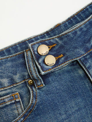 Denim Low Rise Straight Leg Micro Shorts