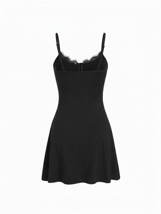 High Stretch Scoop Neckline Lace Trim Cami Flared Mini Dress