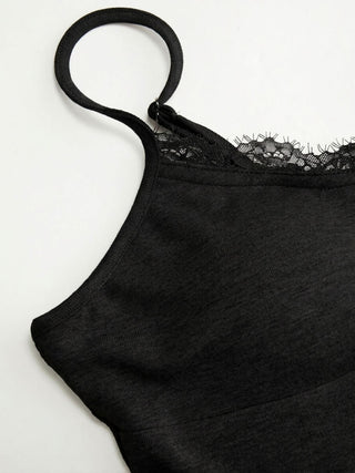 High Stretch Scoop Neckline Lace Trim Cami Flared Mini Dress