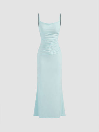 Cowl Neck Ruched Backless Maxi Dress