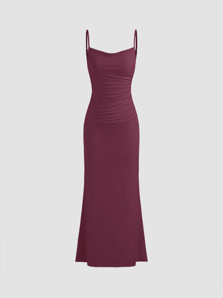 Cowl Neck Ruched Backless Maxi Dress