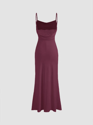 Cowl Neck Ruched Backless Maxi Dress