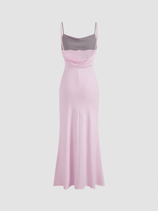 Cowl Neck Ruched Backless Maxi Dress