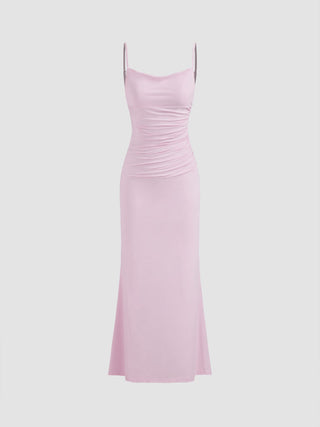 Cowl Neck Ruched Backless Maxi Dress