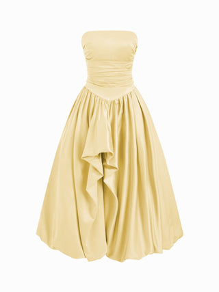Satin Strapless Ruched Lace-up High Rise Bubble Maxi Dress