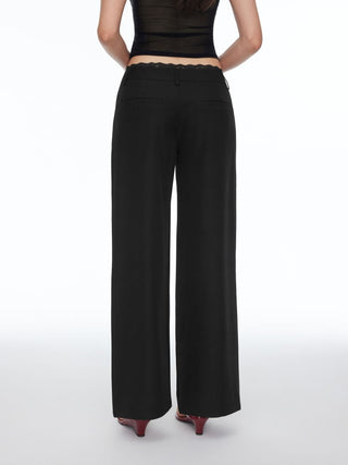 Lace Trimmed Low Rise Wide Leg Trousers