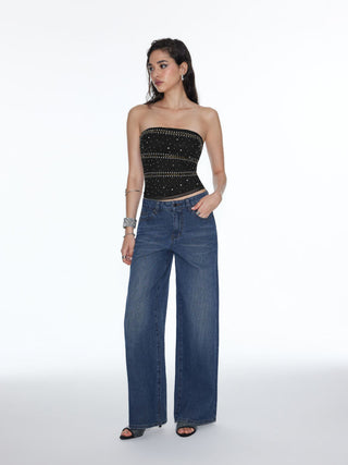 Mesh Rhinestone Crop Bandeau Top