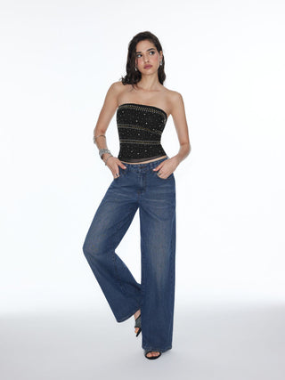 Mesh Rhinestone Crop Bandeau Top