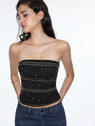 Mesh Rhinestone Crop Bandeau Top