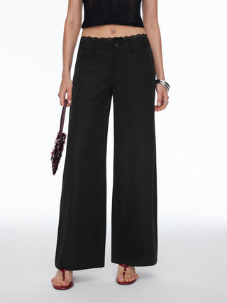 Lace Trimmed Low Rise Wide Leg Trousers