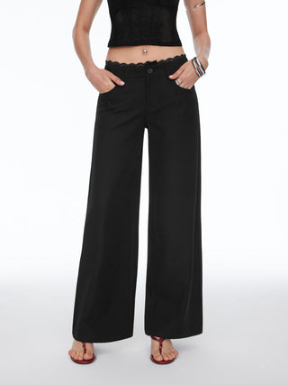 Lace Trimmed Low Rise Wide Leg Trousers