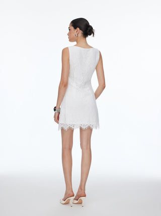 Lace V-neck Contrast Binding Bowknot A-line Mini Dress