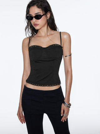 Sweetheart Neck Lace Trim Slim Corset Cami Top