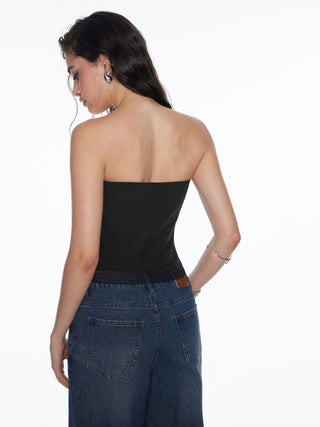 Mesh Rhinestone Crop Bandeau Top