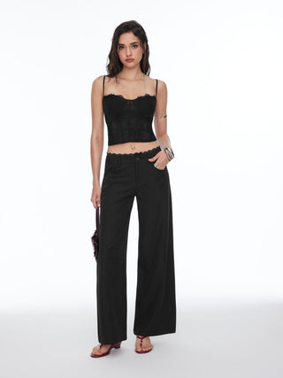 Lace Trimmed Low Rise Wide Leg Trousers