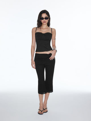 Sweetheart Neck Lace Trim Slim Corset Cami Top