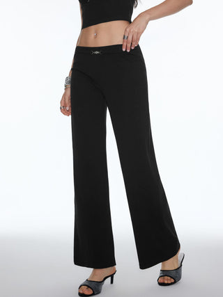 Cotton-blend Low Rise Metal Detail Wide Leg Trousers