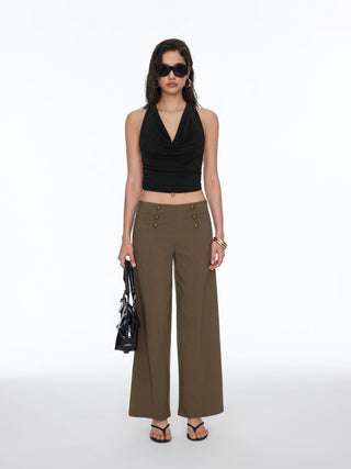 Low Rise Metal Detail Oversized Wide Leg Trousers