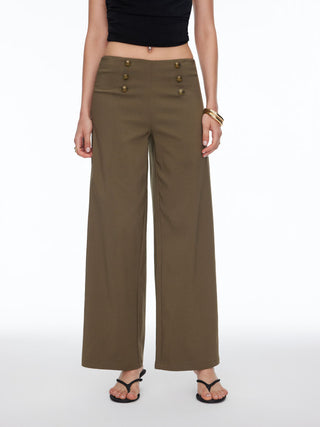 Low Rise Metal Detail Oversized Wide Leg Trousers