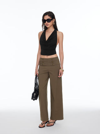 Low Rise Metal Detail Oversized Wide Leg Trousers